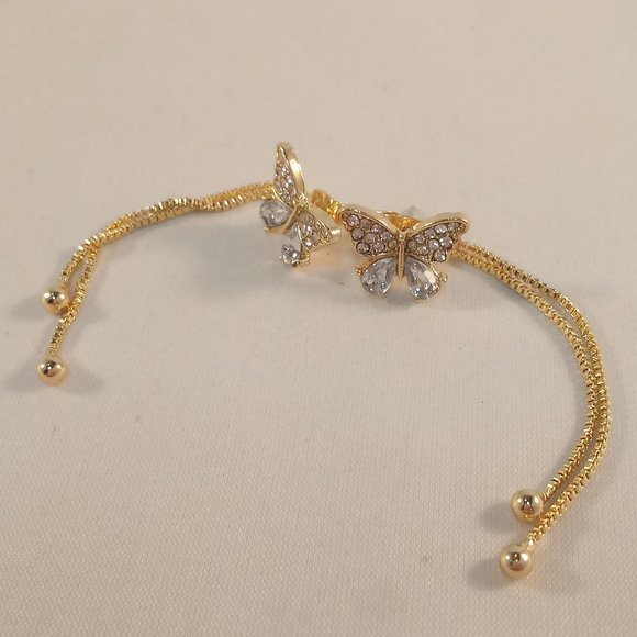 Gold Sterling Siver Butterfly Diamond Crystal Tassel Stud Earrings Party Gift - Picture 5 of 5